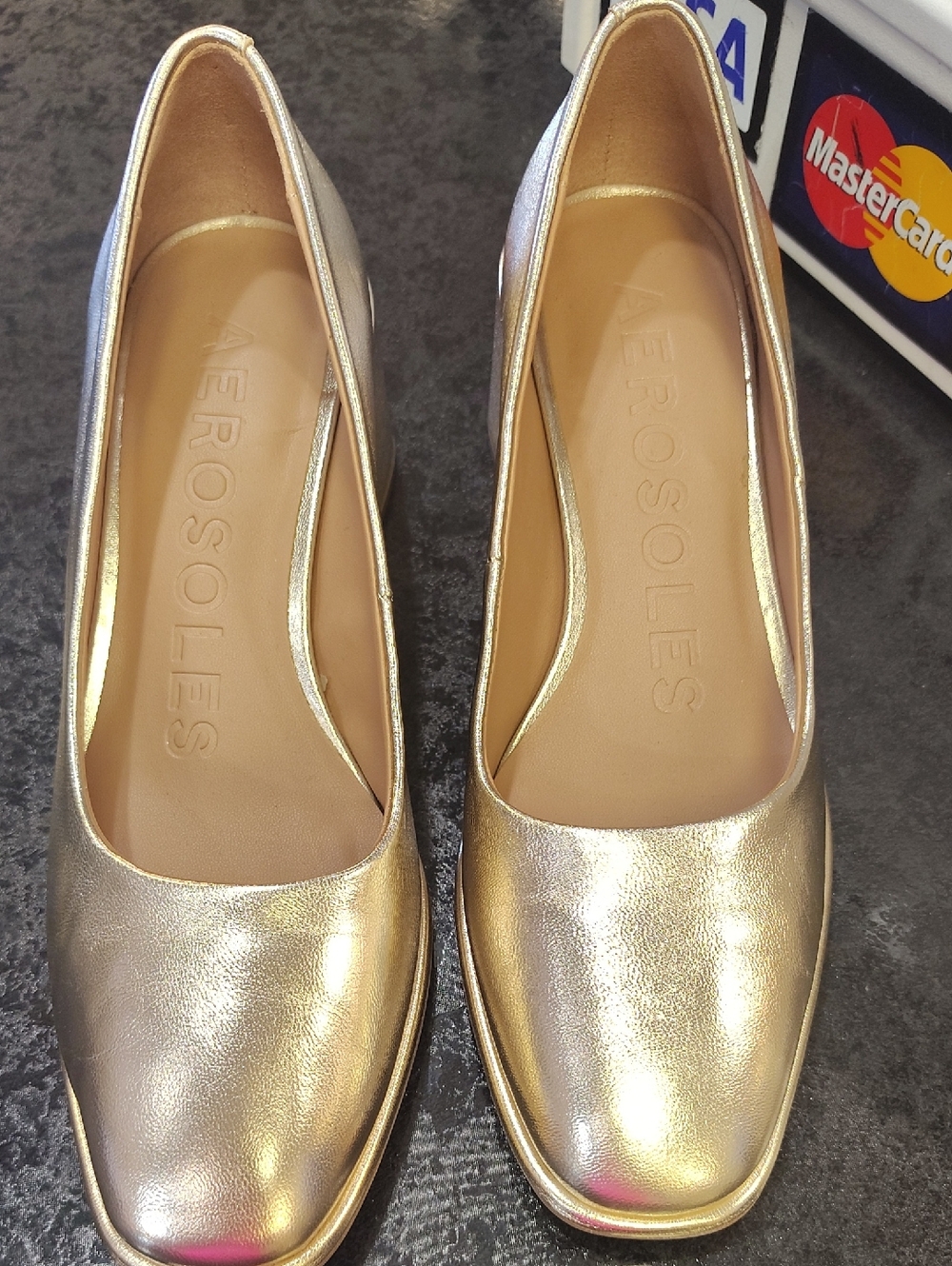 AEROSOLES Metallic Gold Square-Toe Ballet Flats